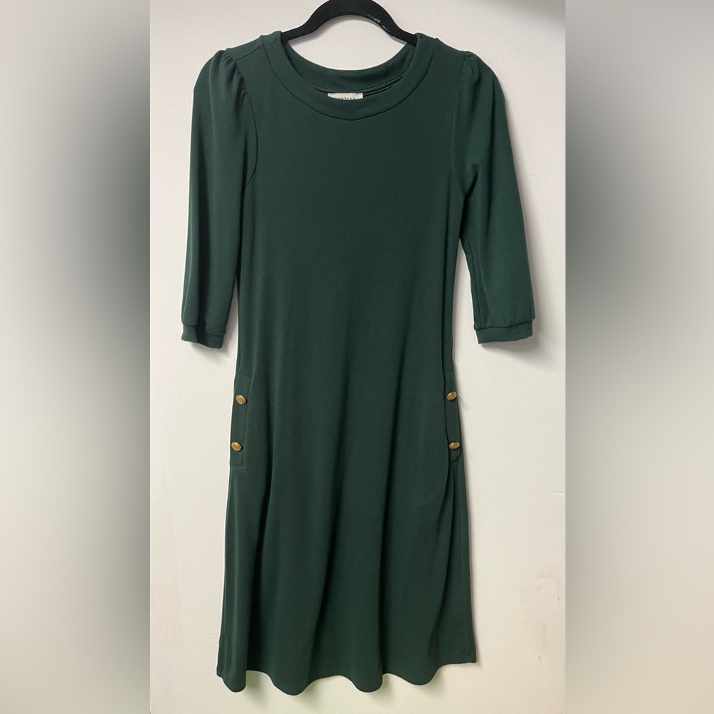 Monteau Dark Green Long Sleeve Dress with Gold Buttons